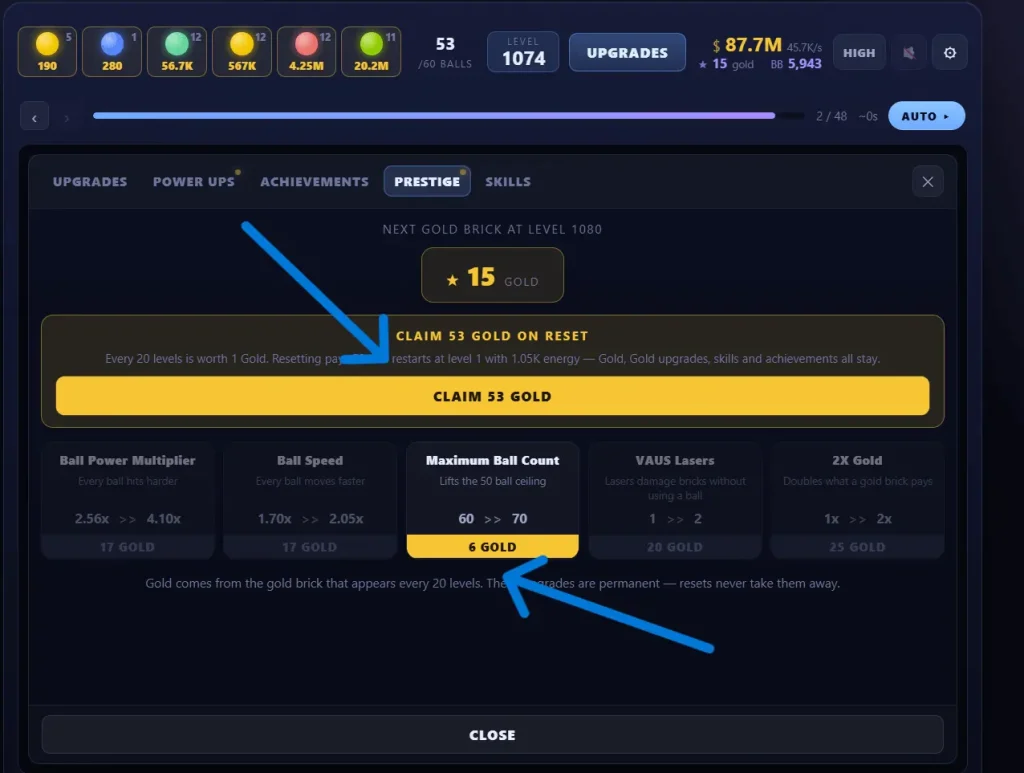 How to Prestige in idle breakout