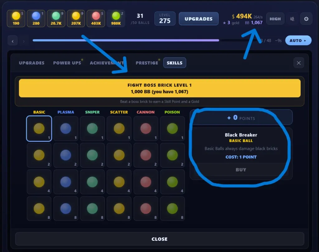 cost in Boss Bricks in Idle Breakout
