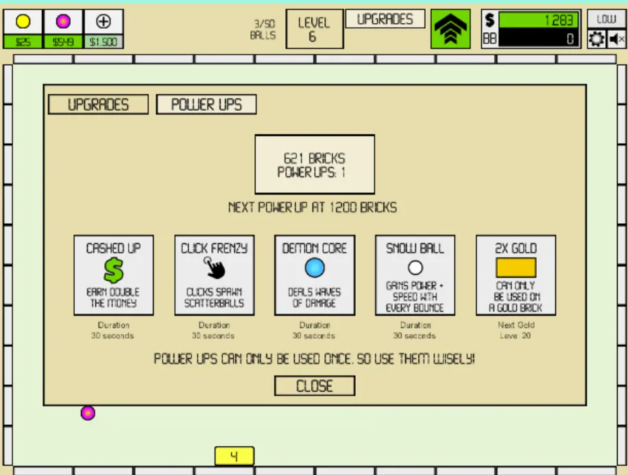 Use Your Power Ups to idle breakout